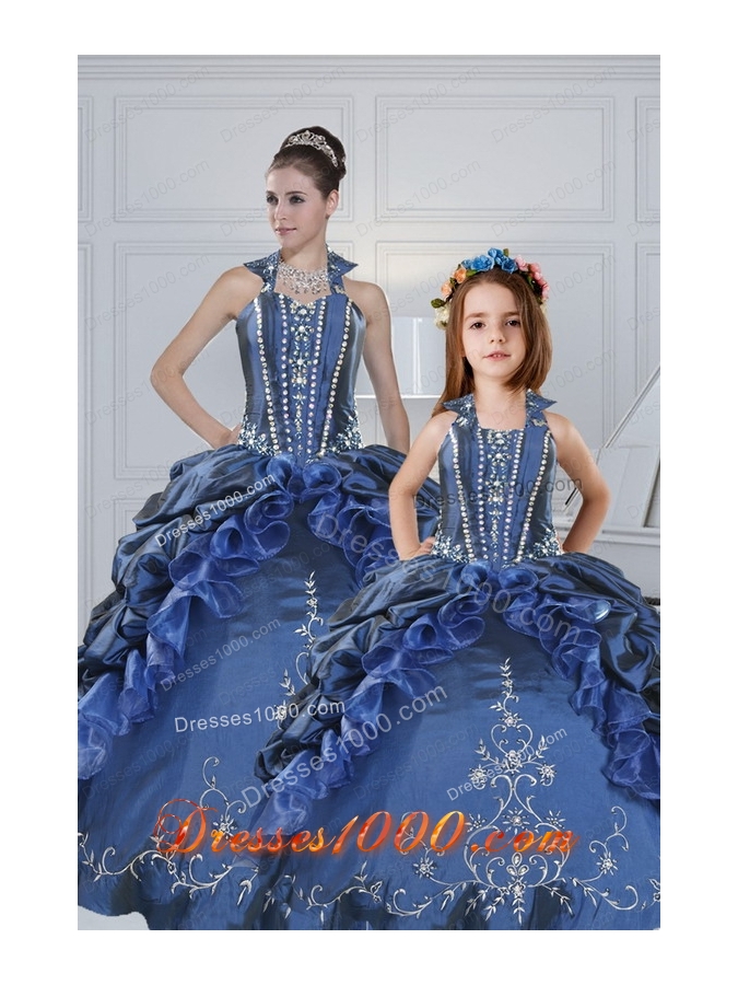 Classical Sweetheart Navy Blue Princesita Dresses with Embroidery
