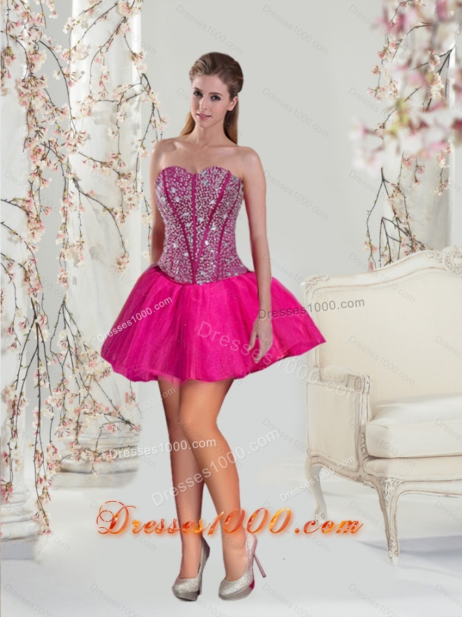 2015 Beautiful and Detachable Hot Pink Sweet 15 Dresses with Beading and Ruffles