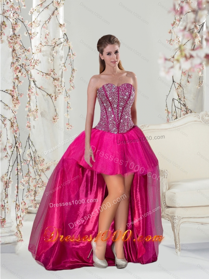 2015 Beautiful and Detachable Hot Pink Sweet 15 Dresses with Beading and Ruffles