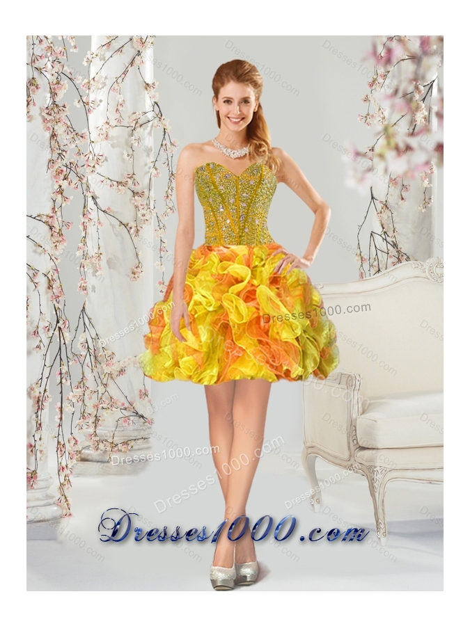 2015 Designer and Detachable Yellow and Orange Sweet 16 Dresses with Beading and Ruffles