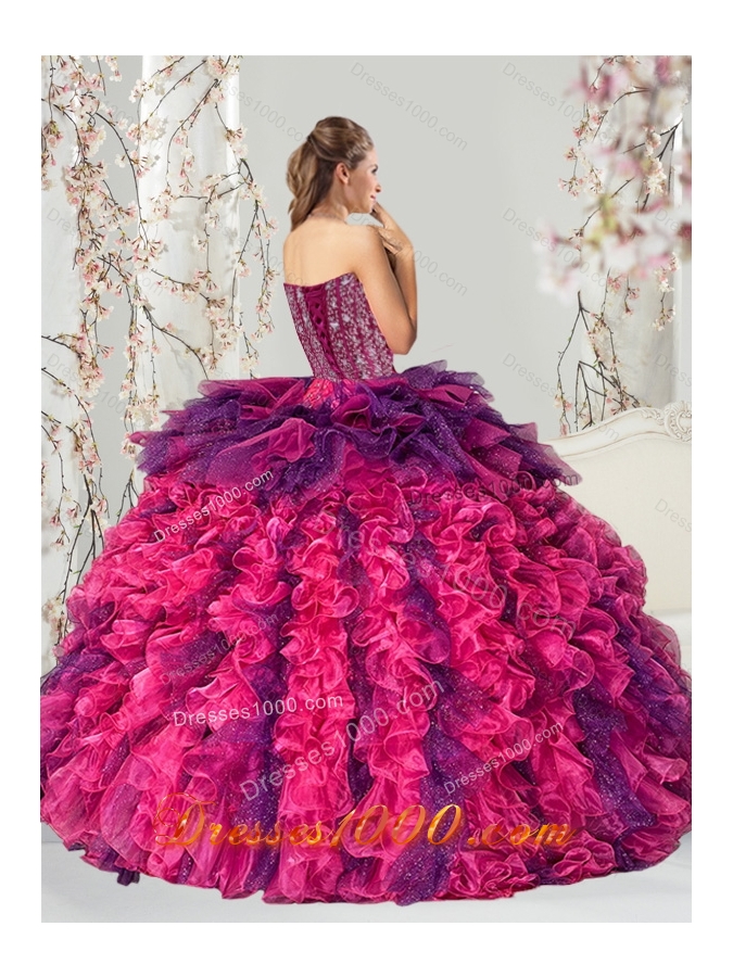 2015 Detachable Multi Color Quince Dresses with Beading and Ruffles