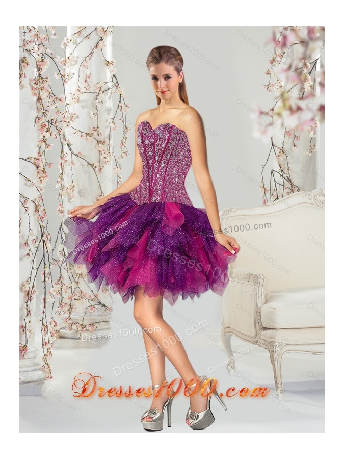 2015 Detachable Multi Color Quince Dresses with Beading and Ruffles