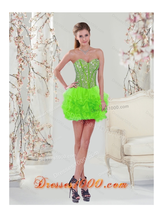 Designer and Detachable Beading and Ruffles Spring Green Dresses For Quinceanera
