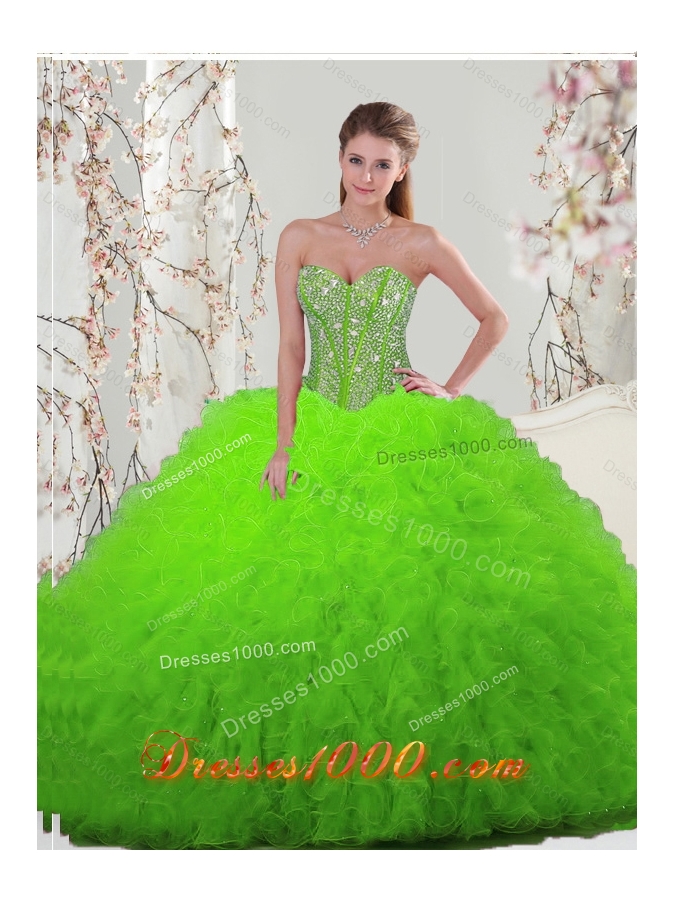 Designer and Detachable Beading and Ruffles Spring Green Dresses For Quinceanera