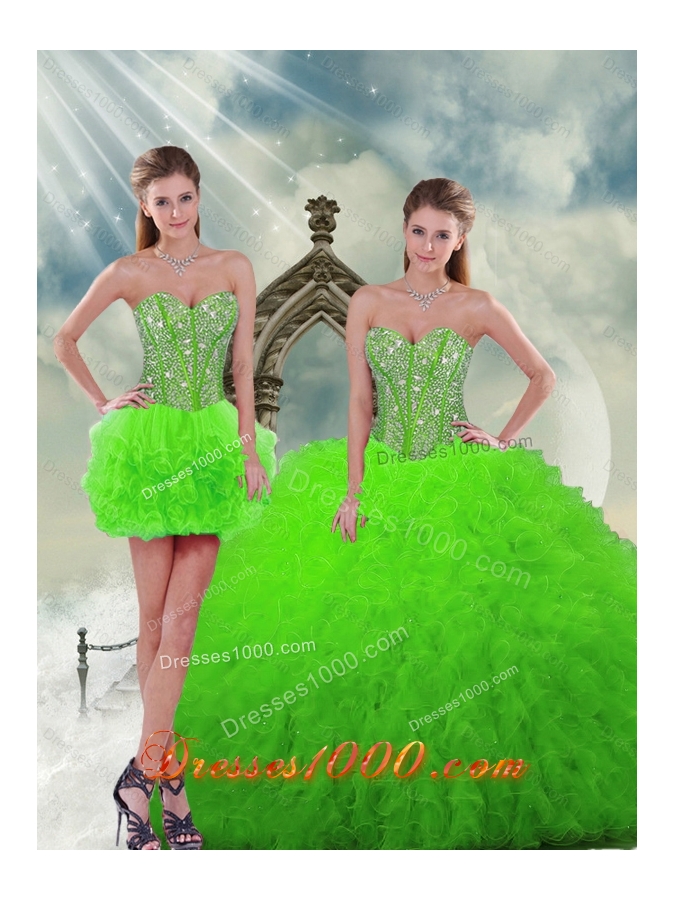 Designer and Detachable Beading and Ruffles Spring Green Dresses For Quinceanera