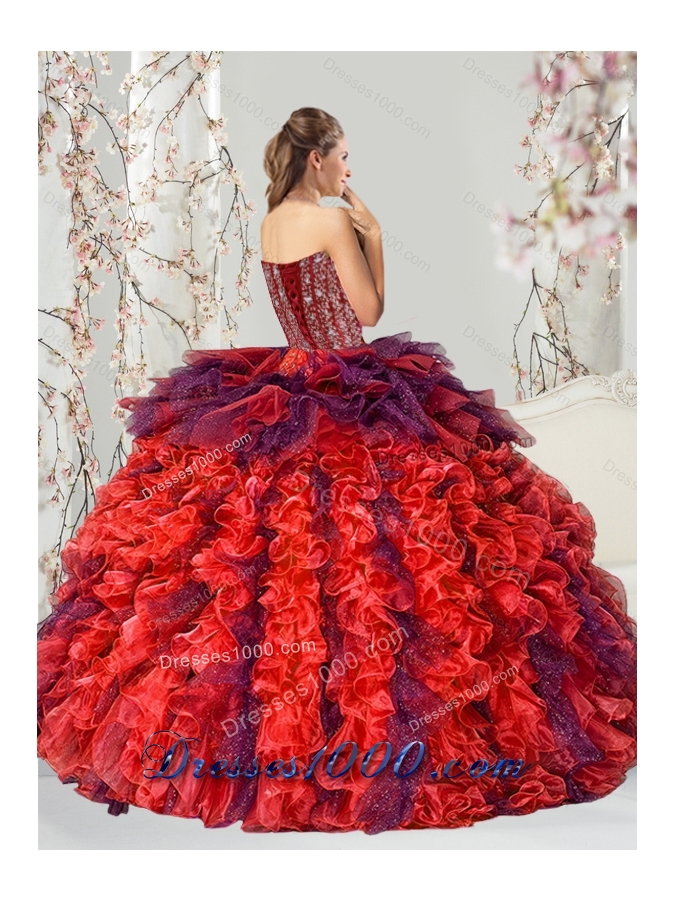 Detachable and Designer Beading and Ruffles Multi Color Quince Dresses for 2015