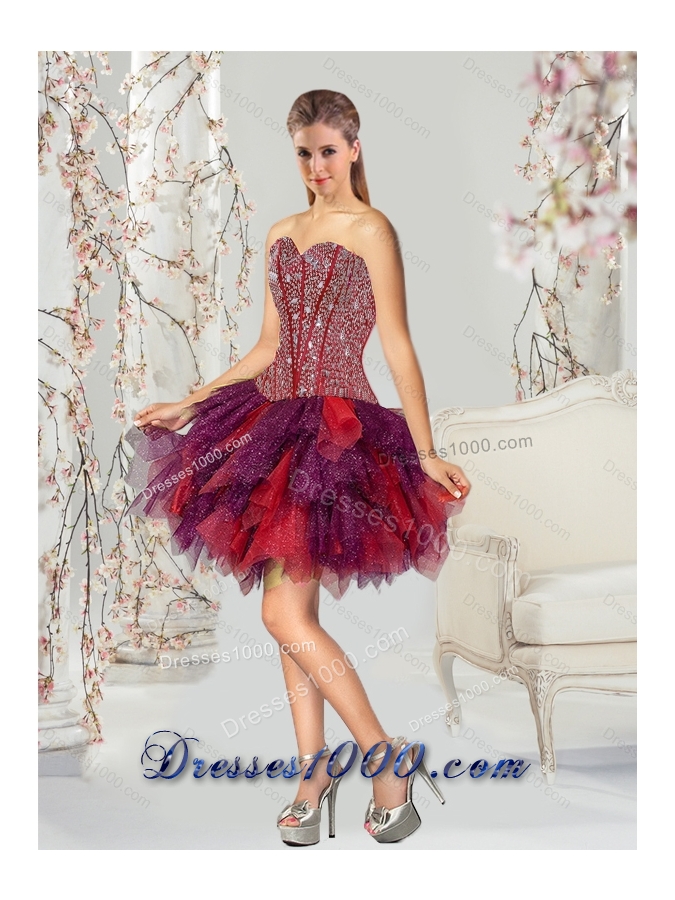 Detachable and Designer Beading and Ruffles Multi Color Quince Dresses for 2015