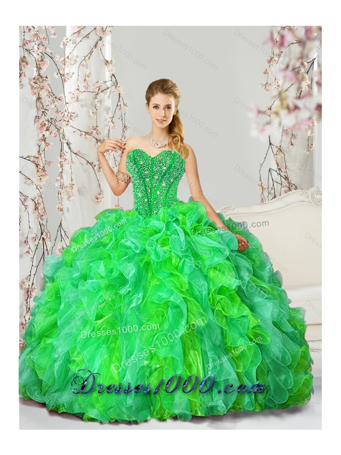 2015 Detachable and New Style Beading and Ruffles Dresses for Quince in Multi Color