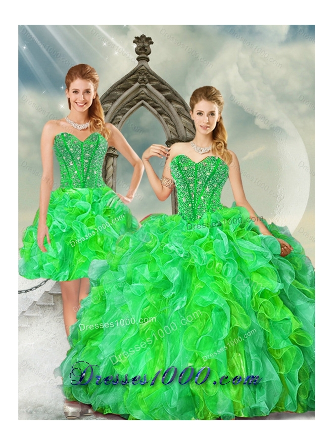 2015 Detachable and New Style Beading and Ruffles Dresses for Quince in Multi Color