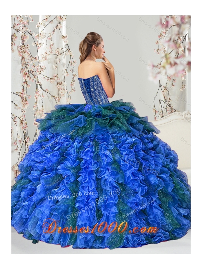 2015 Detachable and New Style Beading and Ruffles Quince Dresses in Royal Blue and Teal