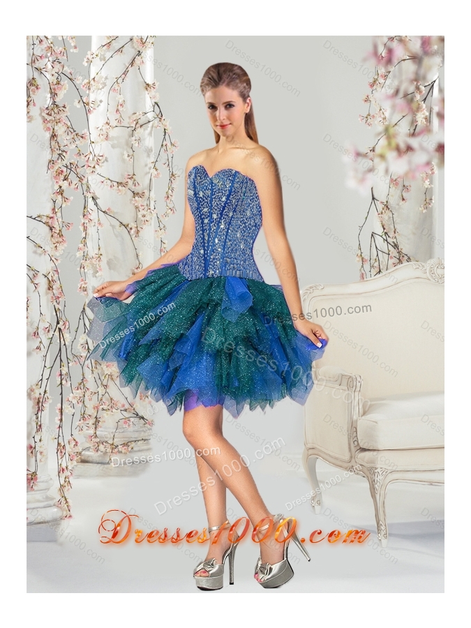 2015 Detachable and New Style Beading and Ruffles Quince Dresses in Royal Blue and Teal
