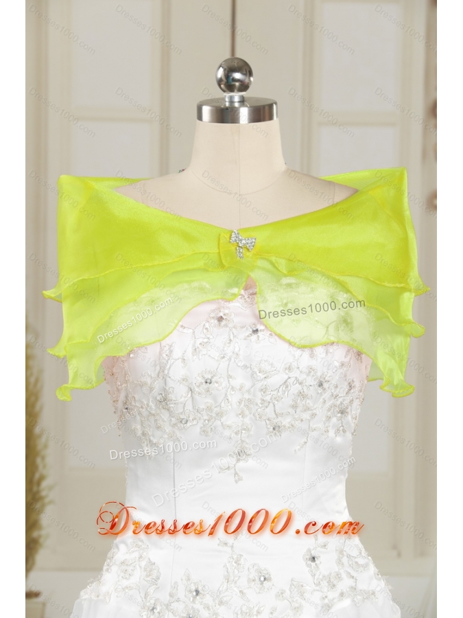 2015 Detachable and New Style Beading and Ruffles Yellow Green Dresses for Quince
