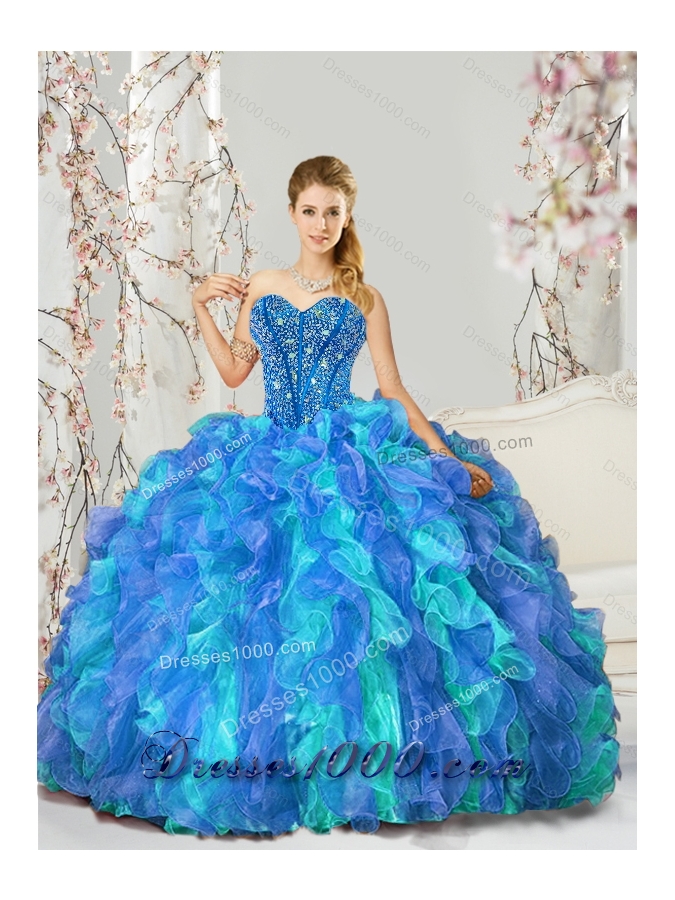 Detachable and Elegant Beading and Ruffles Multi Color Quinceanera Dresses for 2015