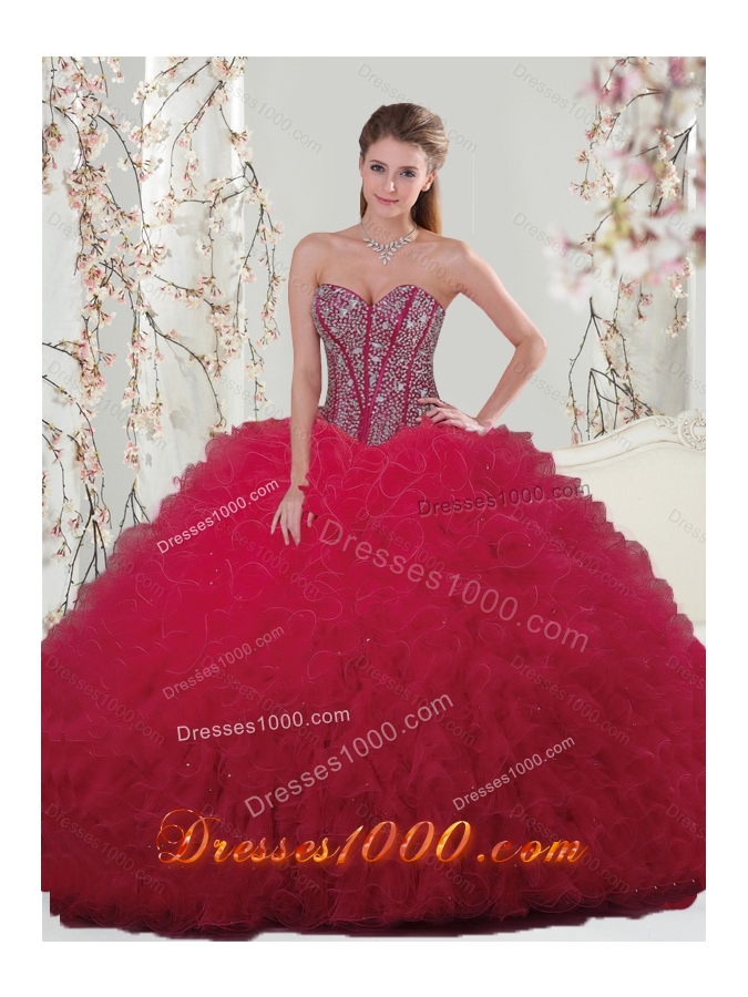 Detachable and Elegant Beading and Ruffles Red Sweet 16 Dresses