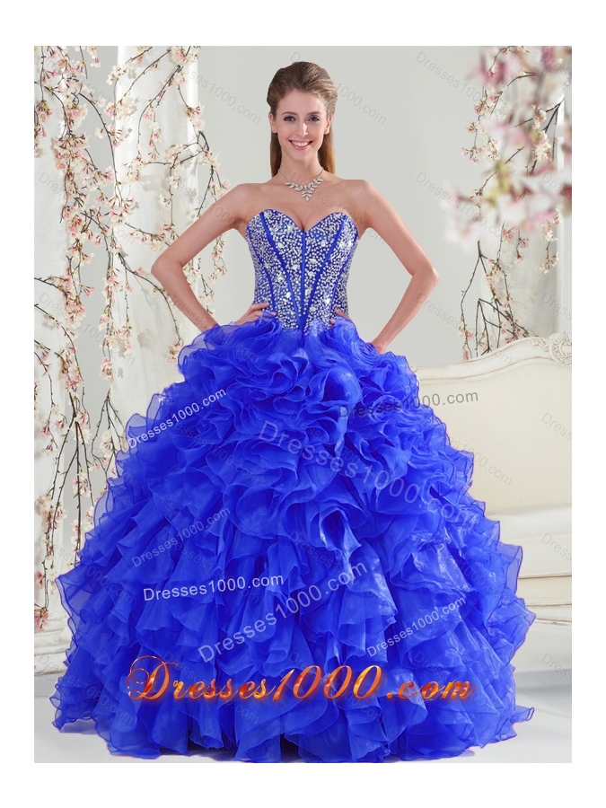 Detachable and Elegant Beading and Ruffles Sweet 16 Dresses in Royal Blue for 2015