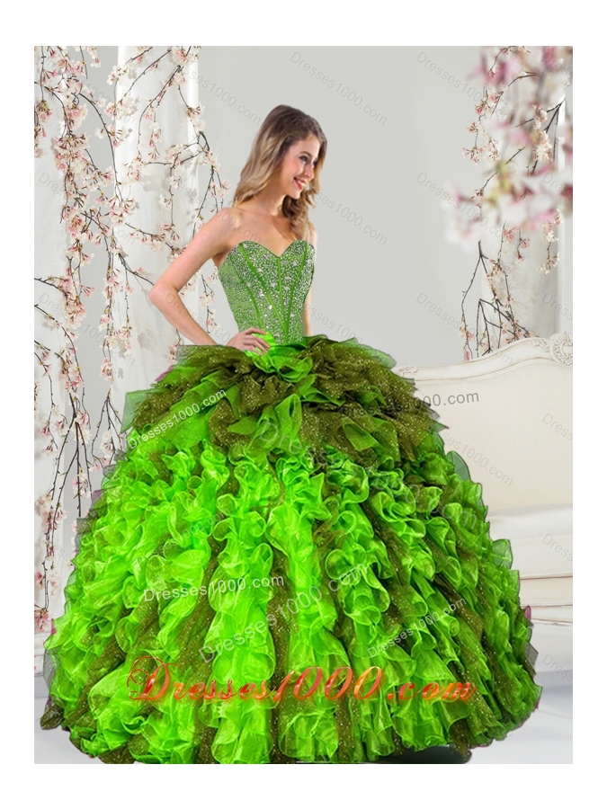 Detachable and Fashionable Beading and Ruffles Multi Color Dresses for Quince