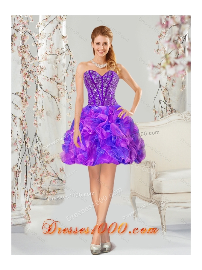 Detachable and Fashionable Blue and Lavender Dresses for Quince with Beading and Ruffles