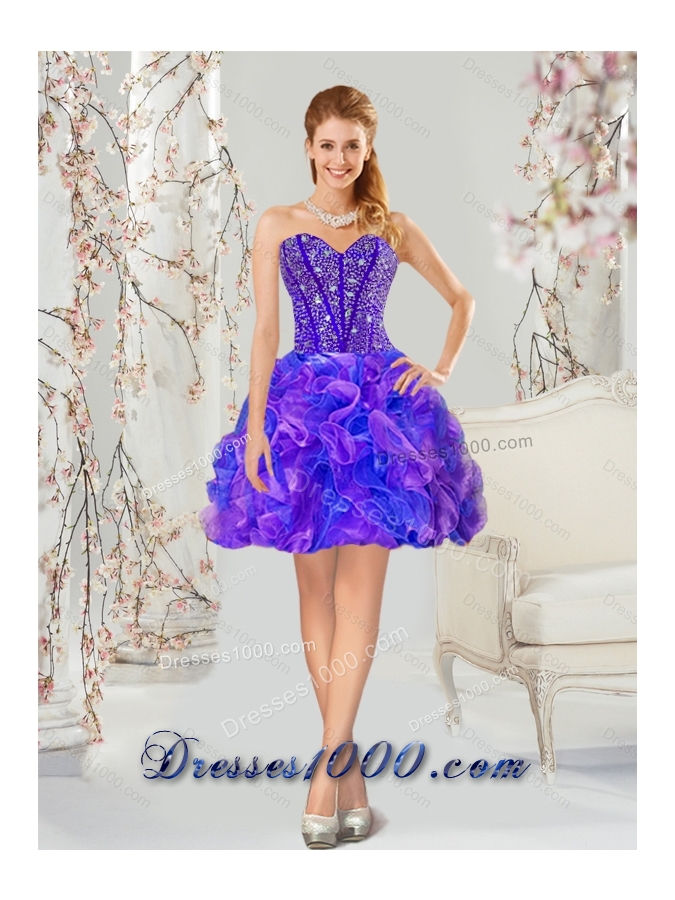 Detachable and Most Popular Beading and Ruffles Quince Dresses in Purple and Blue for 2015