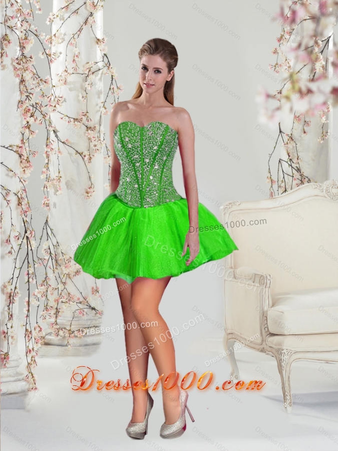 Detachable and Most Popular Beading and Ruffles Quince Dresses in Spring Green for 2015