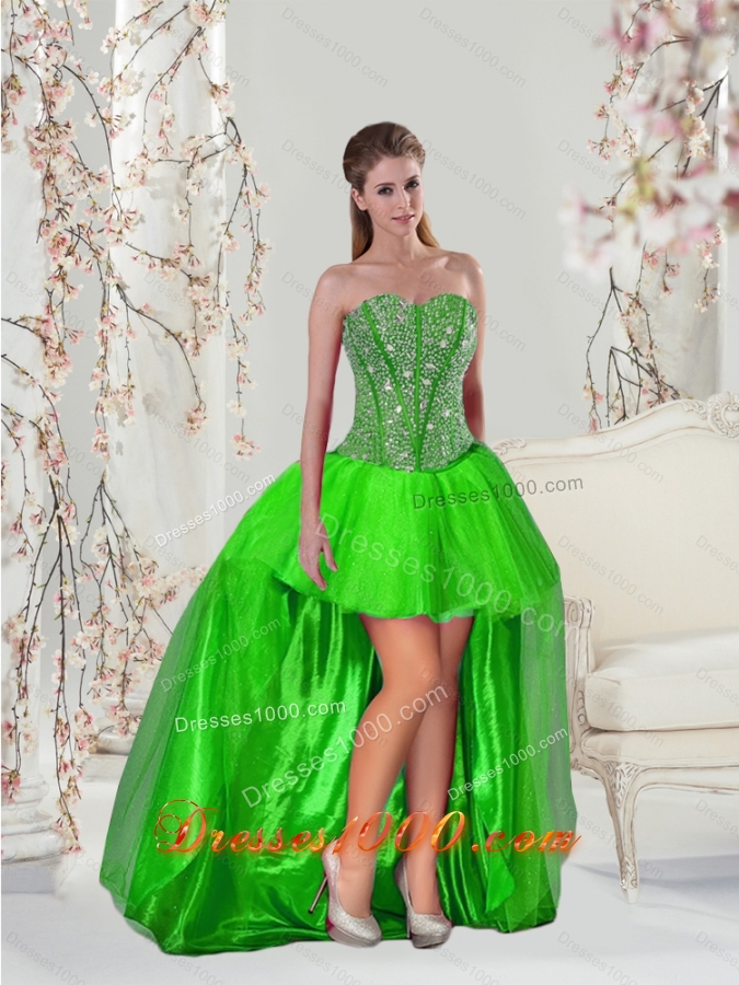 Detachable and Most Popular Beading and Ruffles Quince Dresses in Spring Green for 2015