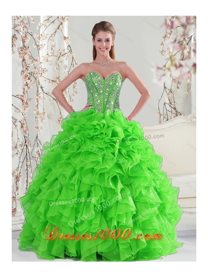Detachable and Most Popular Beading and Ruffles Quince Dresses in Spring Green for 2015