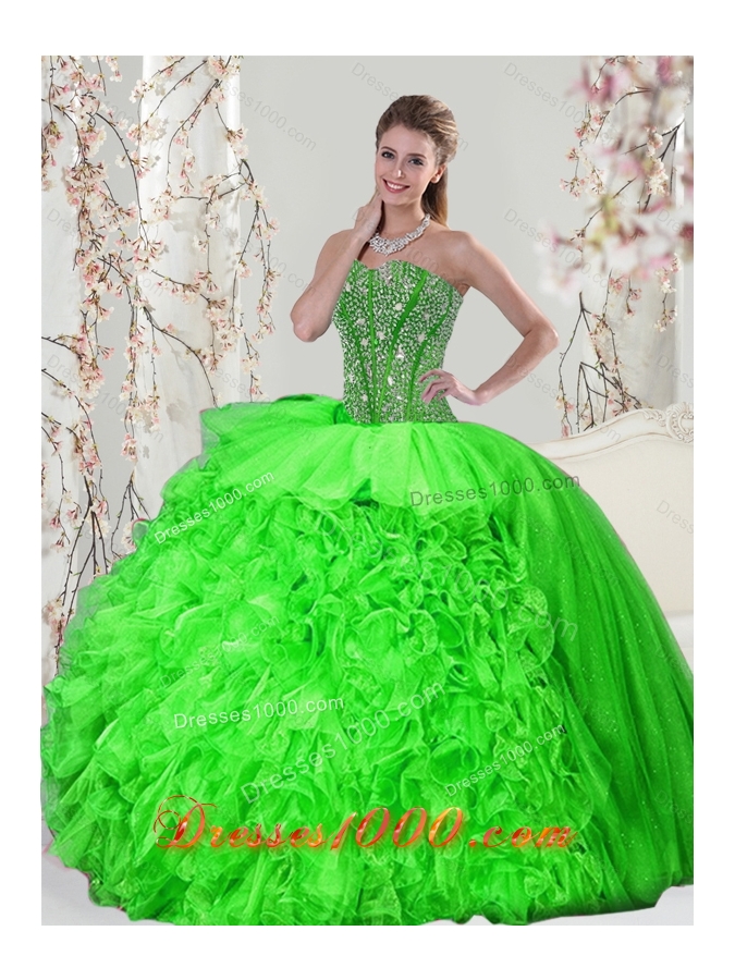 Detachable and Most Popular Beading and Ruffles Quince Dresses in Spring Green for 2015