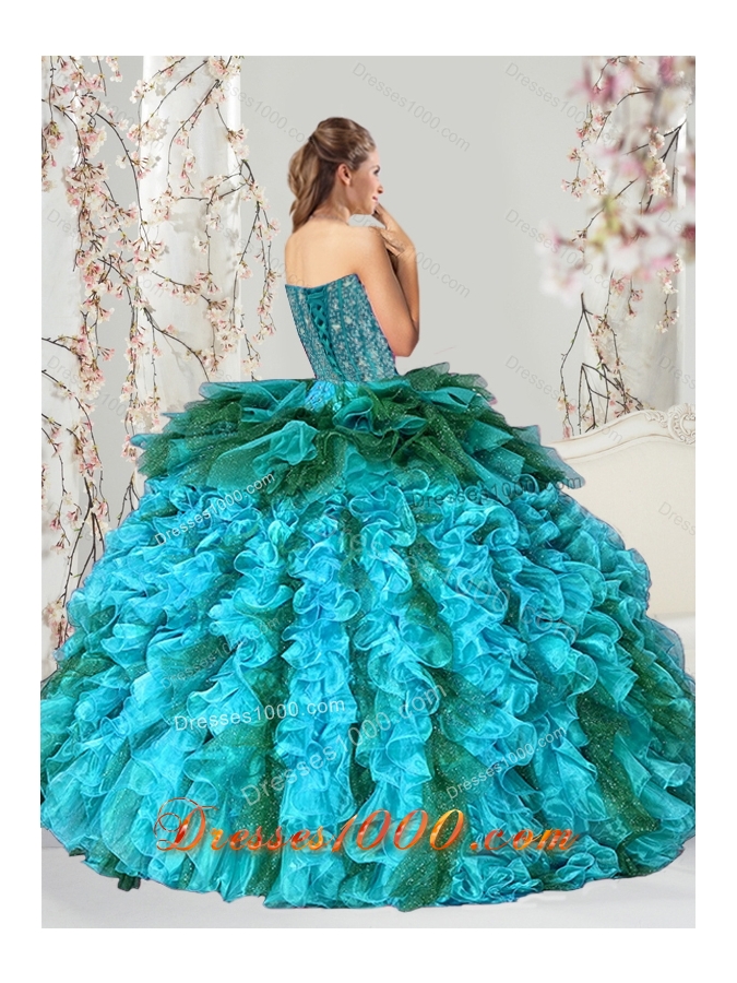 Detachable and Most Popular Multi Color Beading and Ruffles Sweet 15 Dresses for 2015