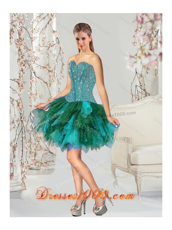 Detachable and Most Popular Multi Color Beading and Ruffles Sweet 15 Dresses for 2015