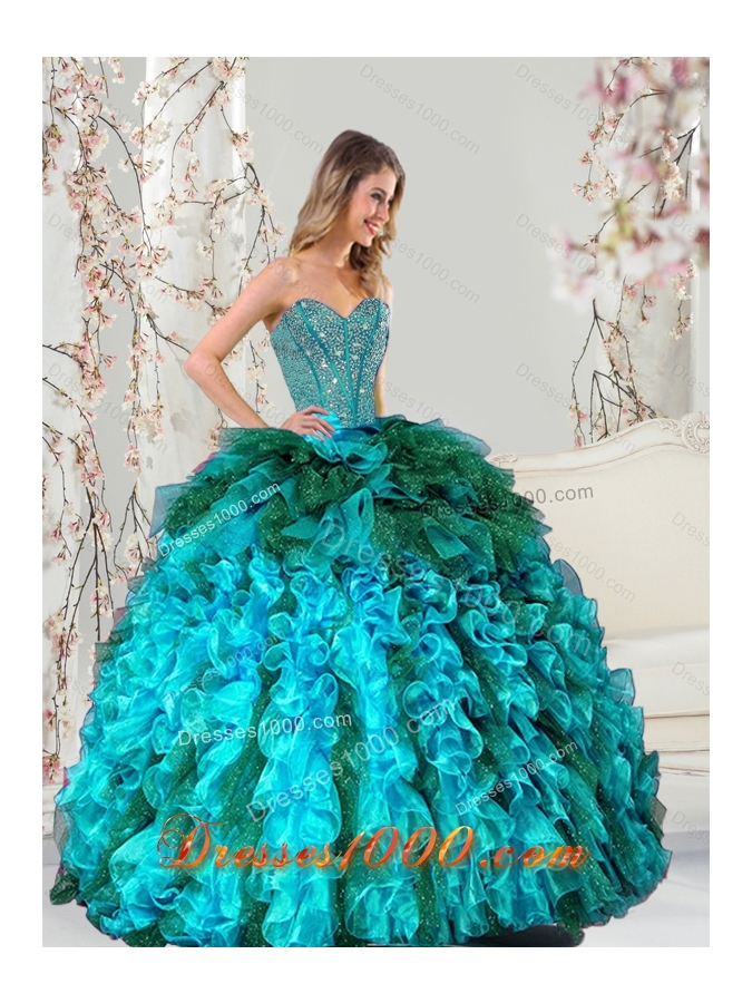 Detachable and Most Popular Multi Color Beading and Ruffles Sweet 15 Dresses for 2015