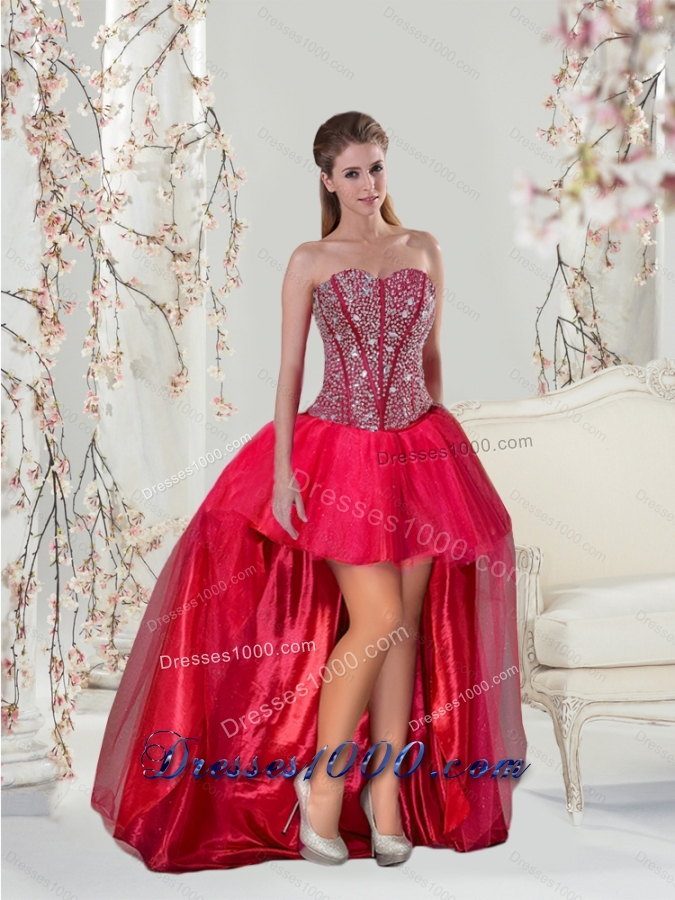 Detachable Beading and Ruffles Red Quinceanera Dresses for 2015