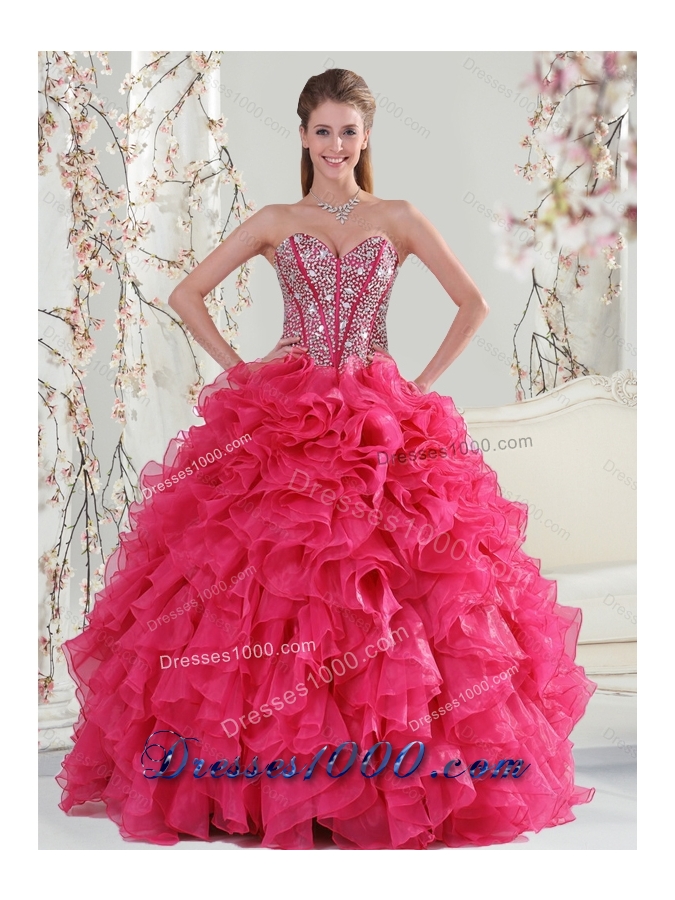Detachable Beading and Ruffles Red Quinceanera Dresses for 2015