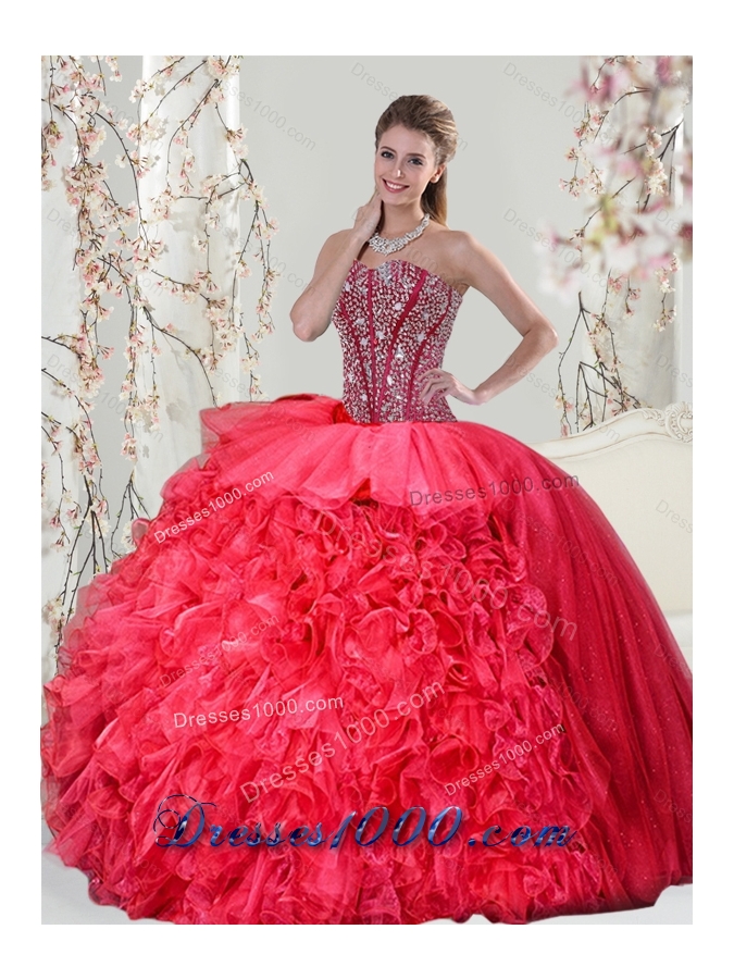 Detachable Beading and Ruffles Red Quinceanera Dresses for 2015