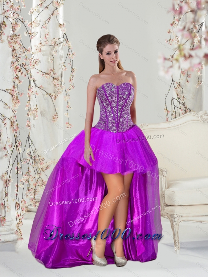 2015 Beading and Ruffles Fuchsia Detachable and Vestidos de Quinceanera Dresses