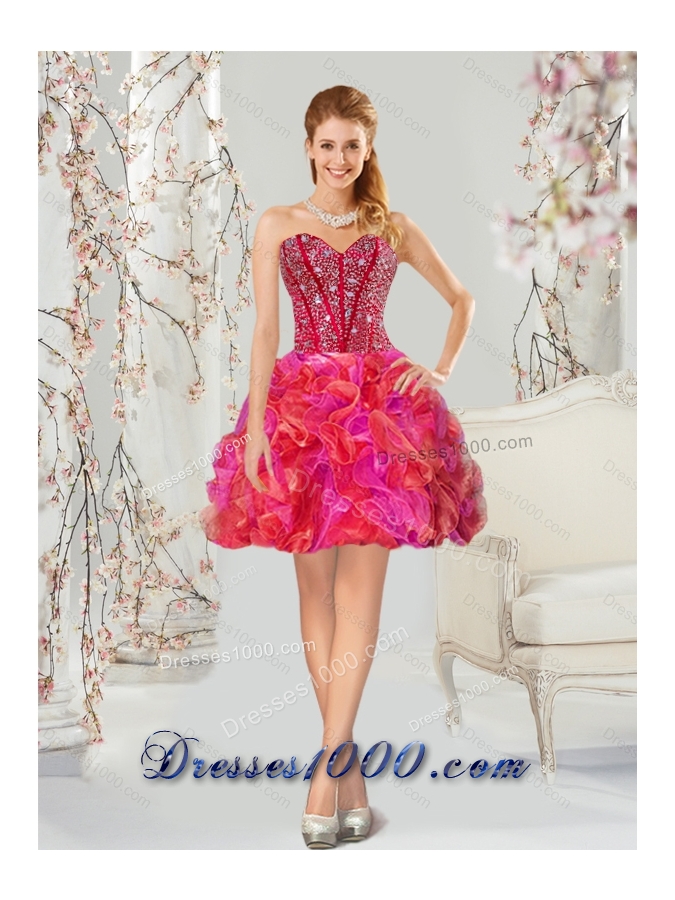 2015 Beading and Ruffles Multi Color Detachable and Vestidos de Quinceanera Dresses