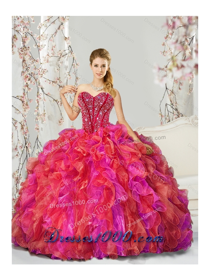 2015 Beading and Ruffles Multi Color Detachable and Vestidos de Quinceanera Dresses