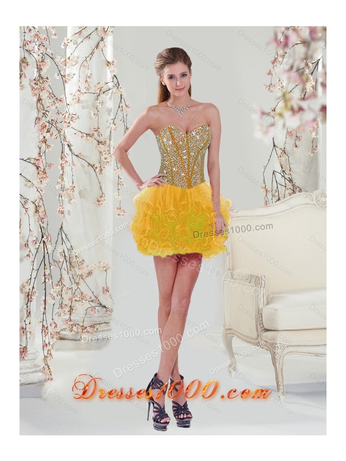 2015 Spring Yellow Detachable and Vestidos de Quinceanera Dresses with Beading and Ruffles