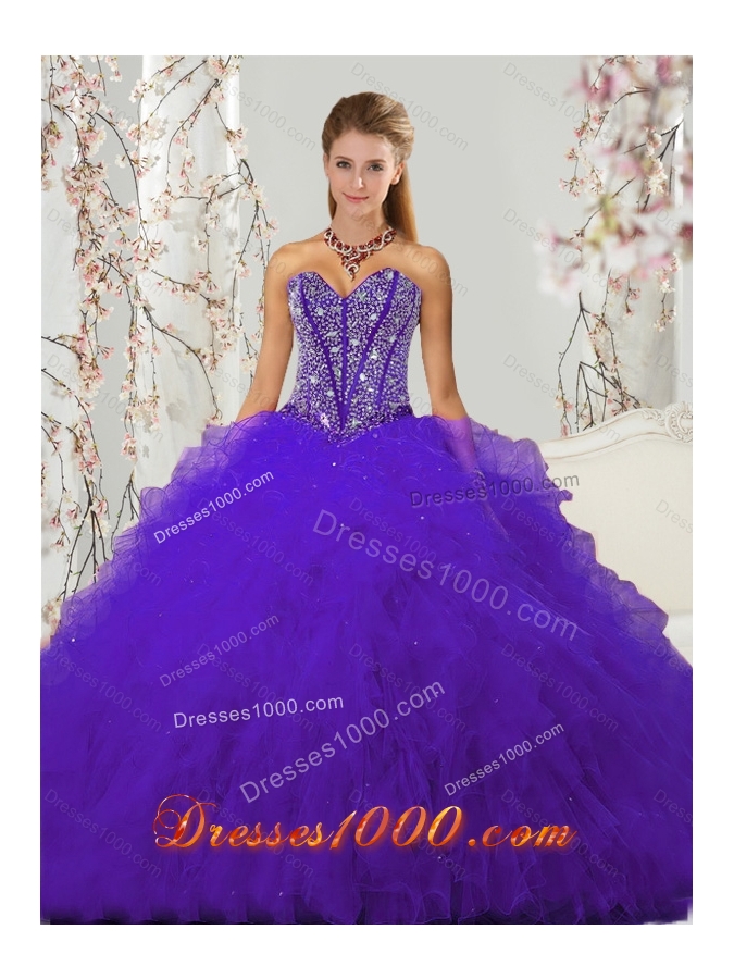 Detachable and New Style Purple Sweet 16 Dresses with Beading and Ruffles