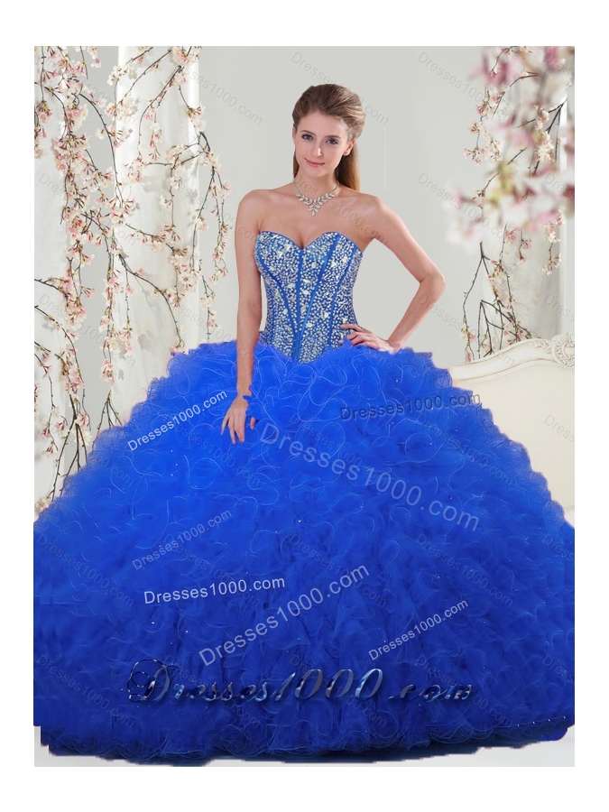 Detachable and New Style Royal Blue Quinceanera Dresses with Beading and Ruffles for 2015 Spring