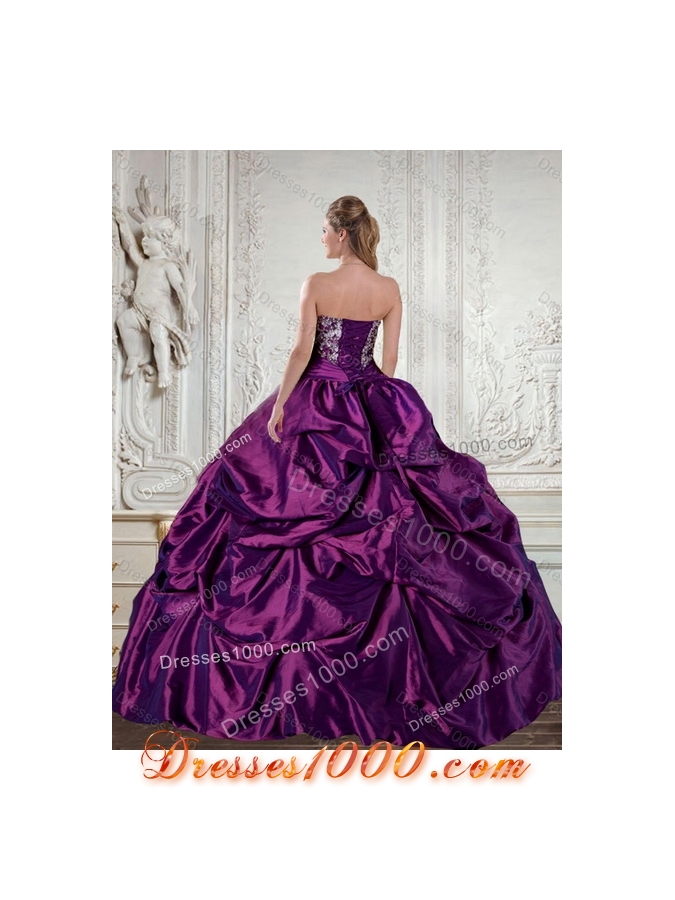 Floor Length Strapless Embroidery and Pick Up Quinceanera Gown for 2015