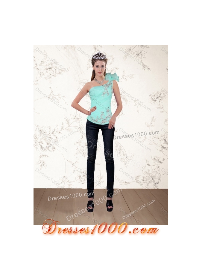 2015 Apple Green Quince Dress with Beading and Appliques