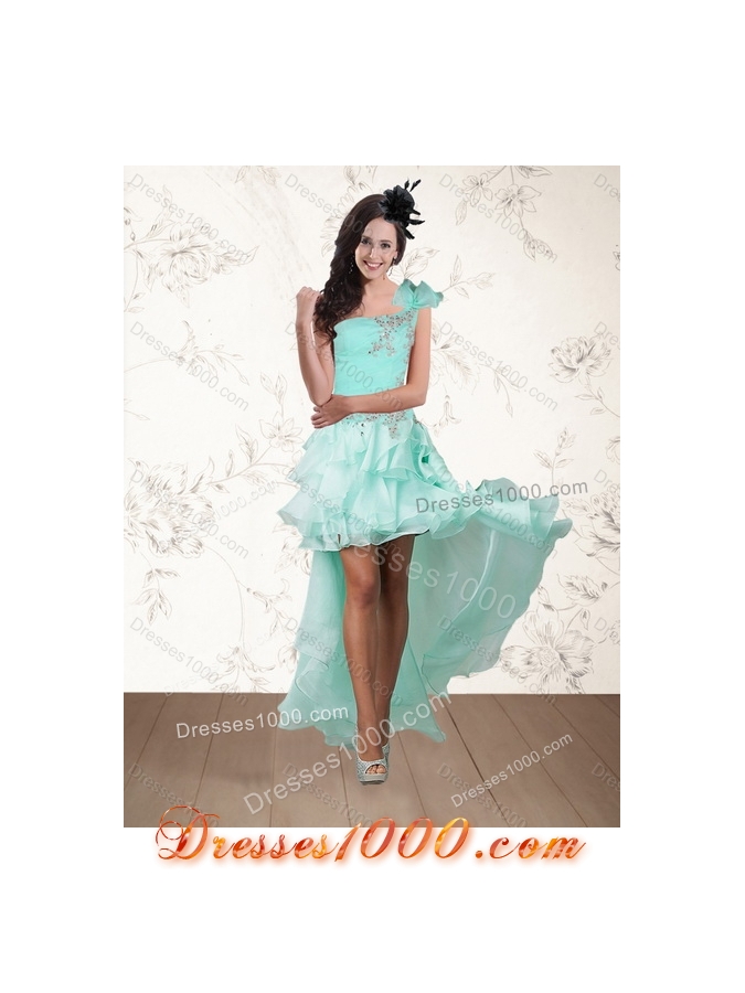 2015 Apple Green Quince Dress with Beading and Appliques