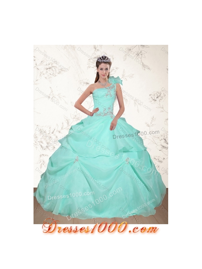 2015 Apple Green Quince Dress with Beading and Appliques