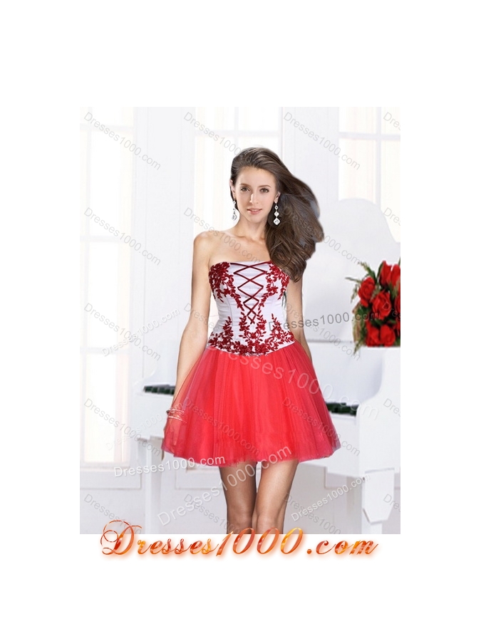 2015 Appliques Strapless Quinceanera Dress in Multi Color