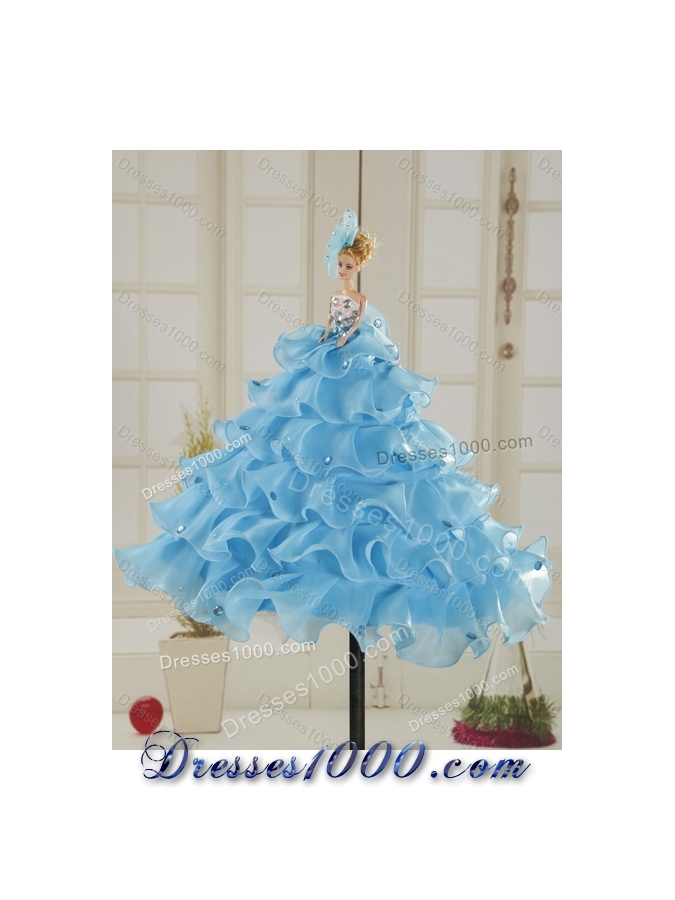 2015 Beaded Sweetheart Quinceanera Dress in White and Blue