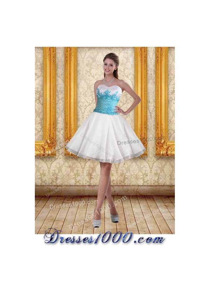 2015 Beaded Sweetheart Quinceanera Dress in White and Blue