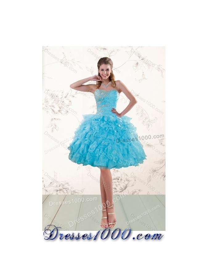 2015 Beautiful Baby Blue Sweet 16 Dresses with Beading and Ruffles