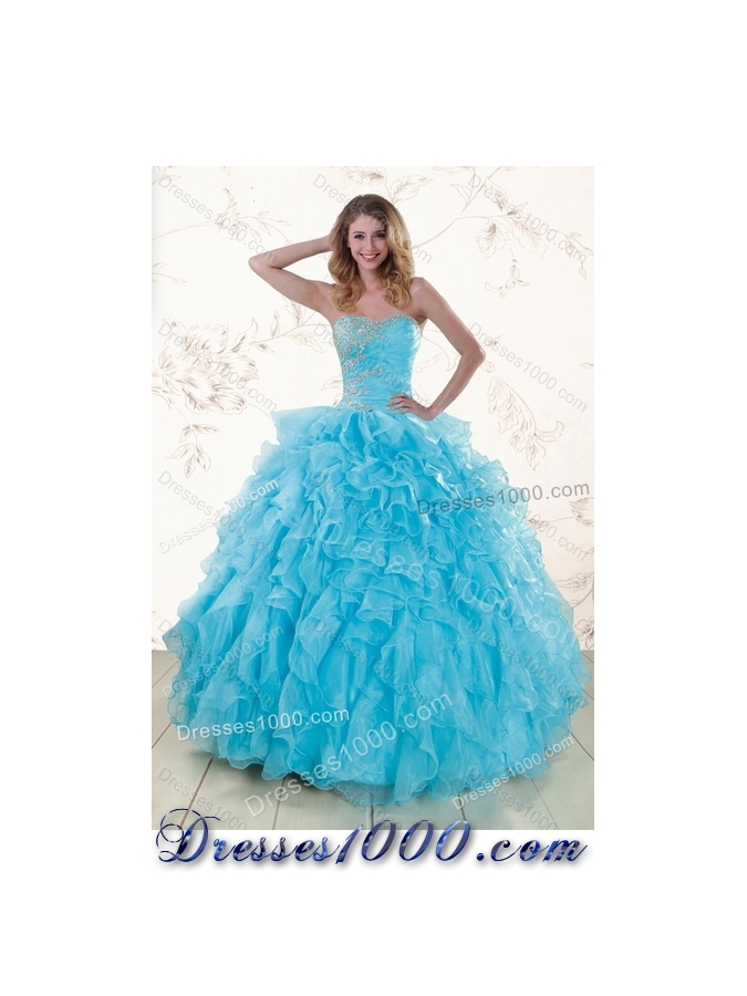 2015 Beautiful Baby Blue Sweet 16 Dresses with Beading and Ruffles