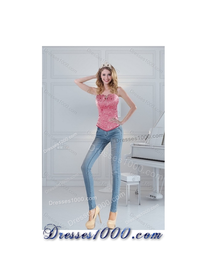 2015 Brand New Coral Red Sweet 16 Dresses with Beading and Ruffles