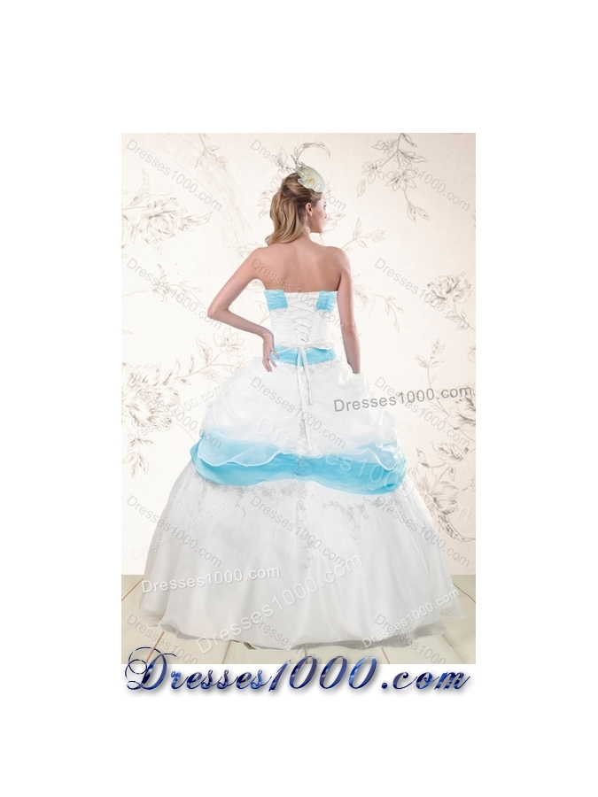 2015 Cheap Strapless Floor Length Sweet 16 Dresses with Appliques