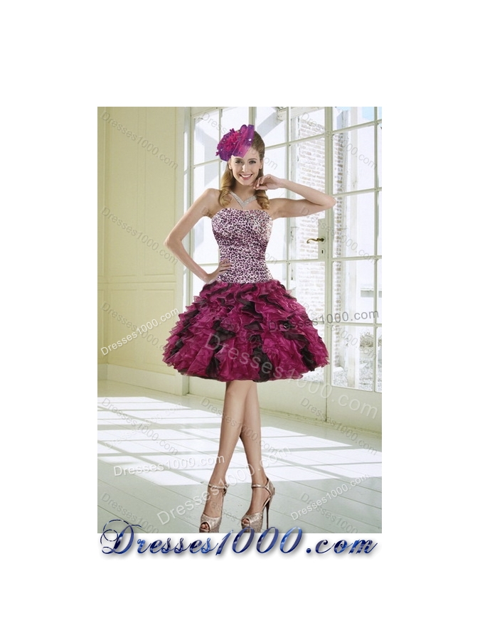 2015 Classical Strapless Multi Color Quinceanera Dress with Leopard Print